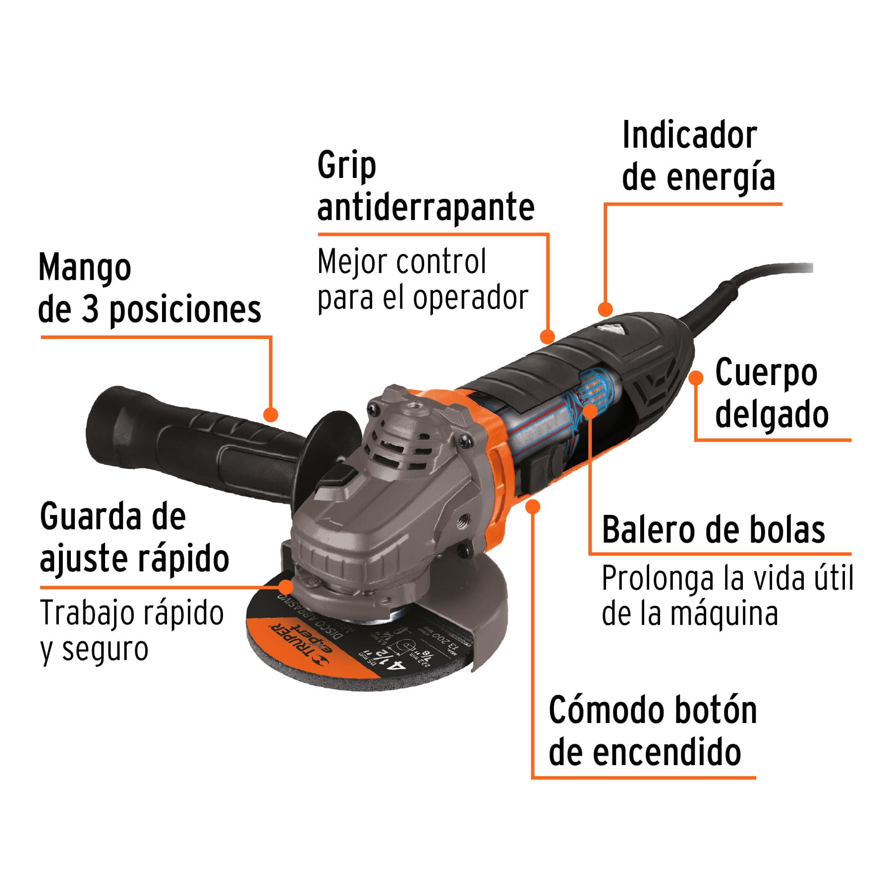 Amoladora angular4-1/2″ ERGO PRO 800 W, 220V 100735 – Truper