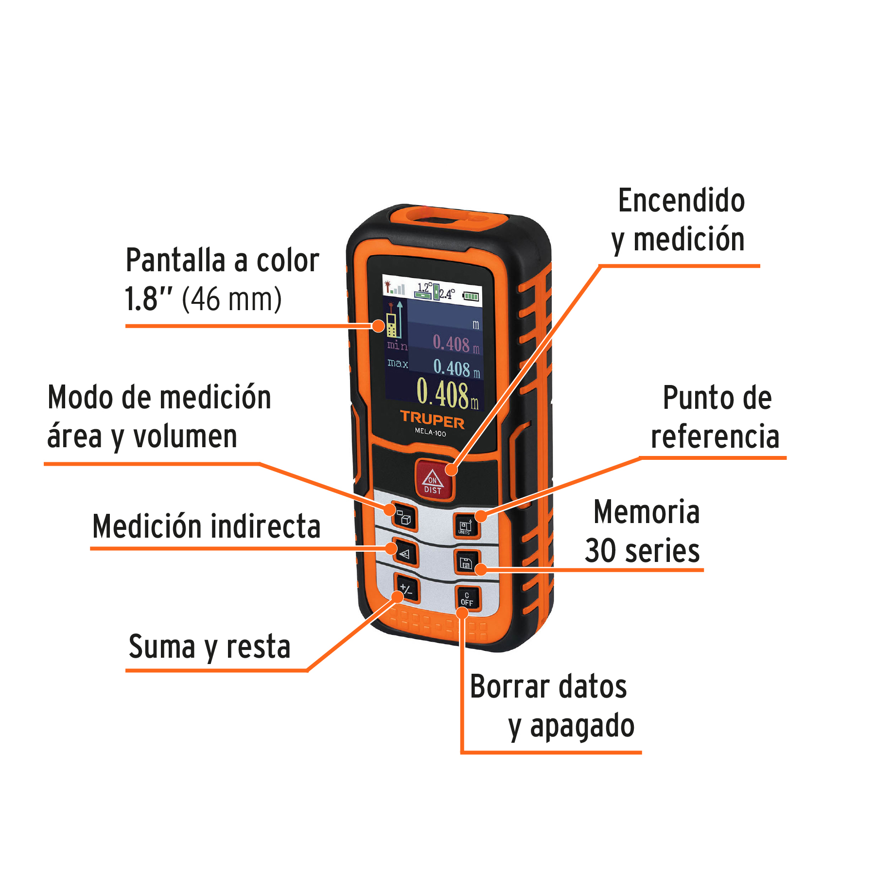 Medido laser de distancia de 0.5MM a 100M 100374 – TRUPER